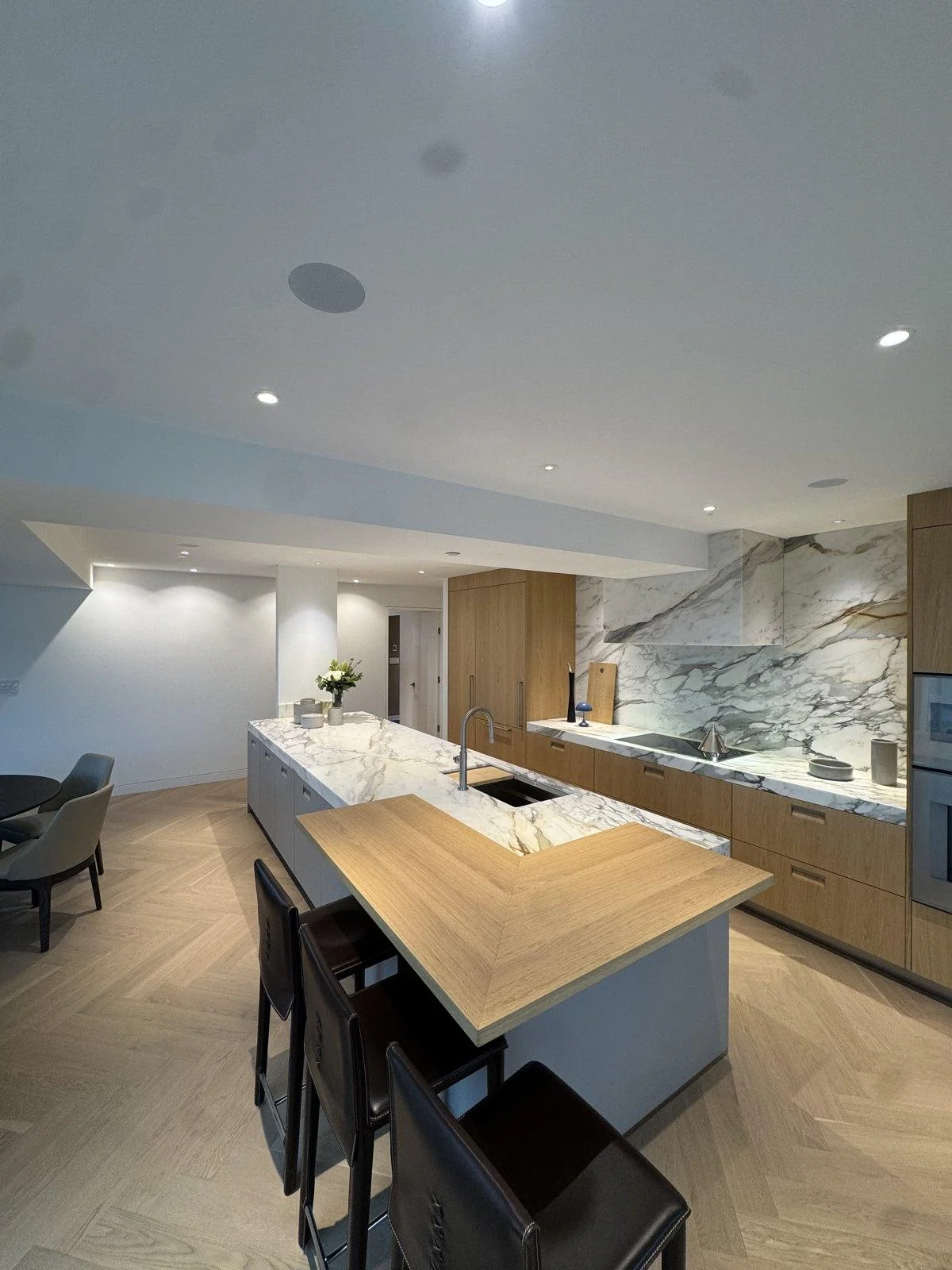 Custom marble island kitchen