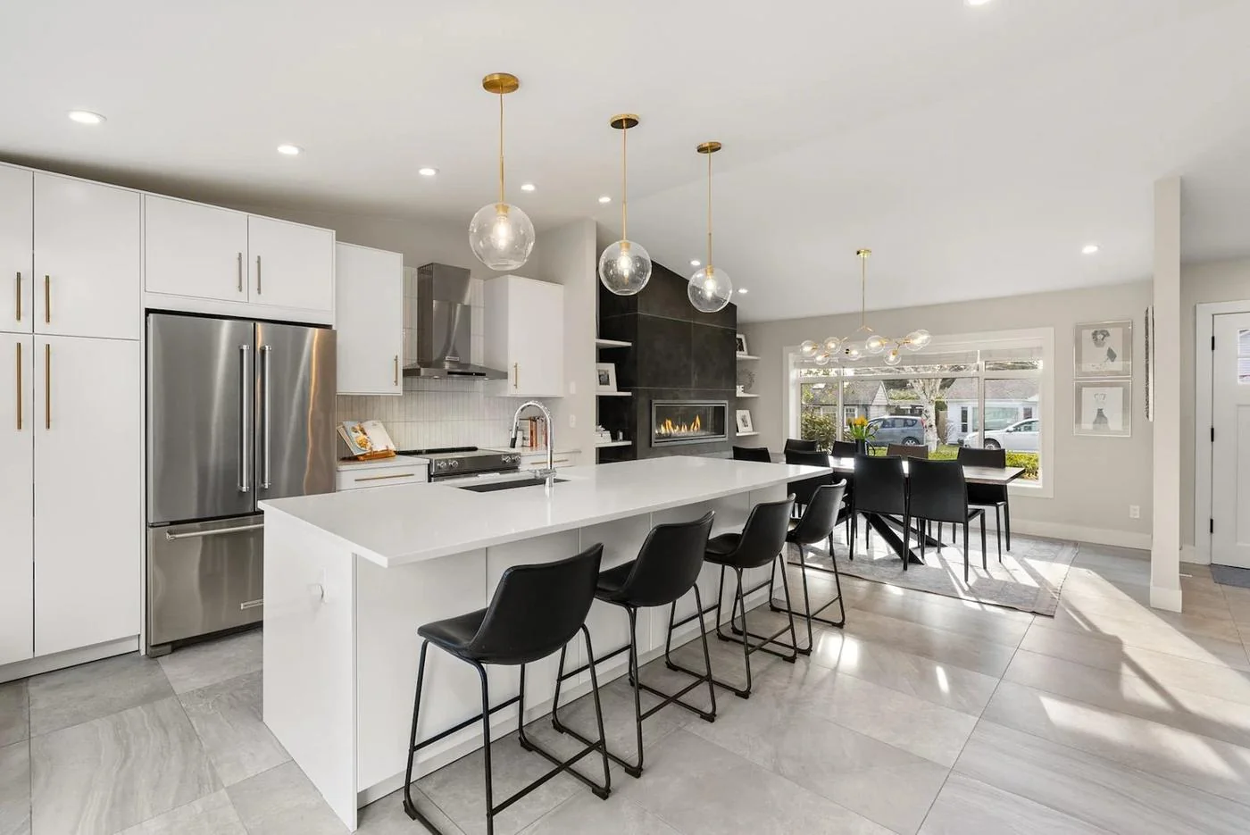Modern white kitchen and dining